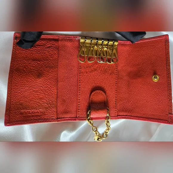 BVLGARI Orange Leather Wallet with Gold Emblem - Picture 7 of 11